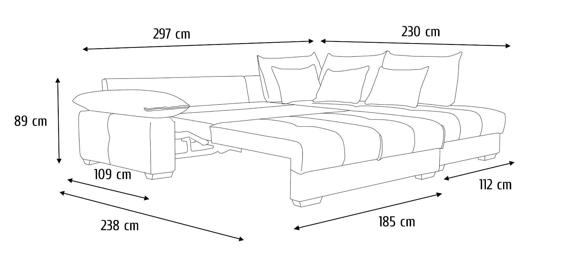 Sofa narożna prawa Shaldon z funkcją spania 297x229x86cm