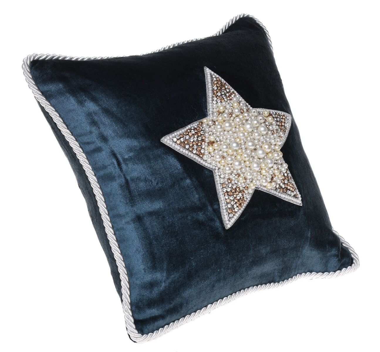 Poduszka Xmas pearl star 30x30cm velvet dark blue