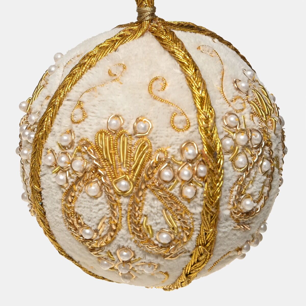 Ornament Haftowana Bombka 8cm Srebrna