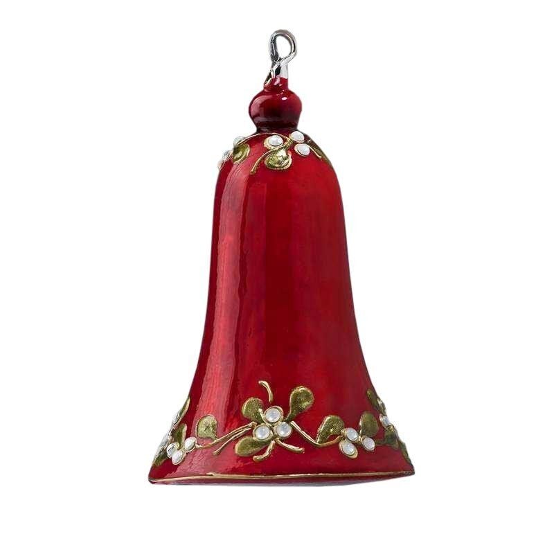 Ręcznie dekorowana szklana bombka czerwony dzwonek 13cm