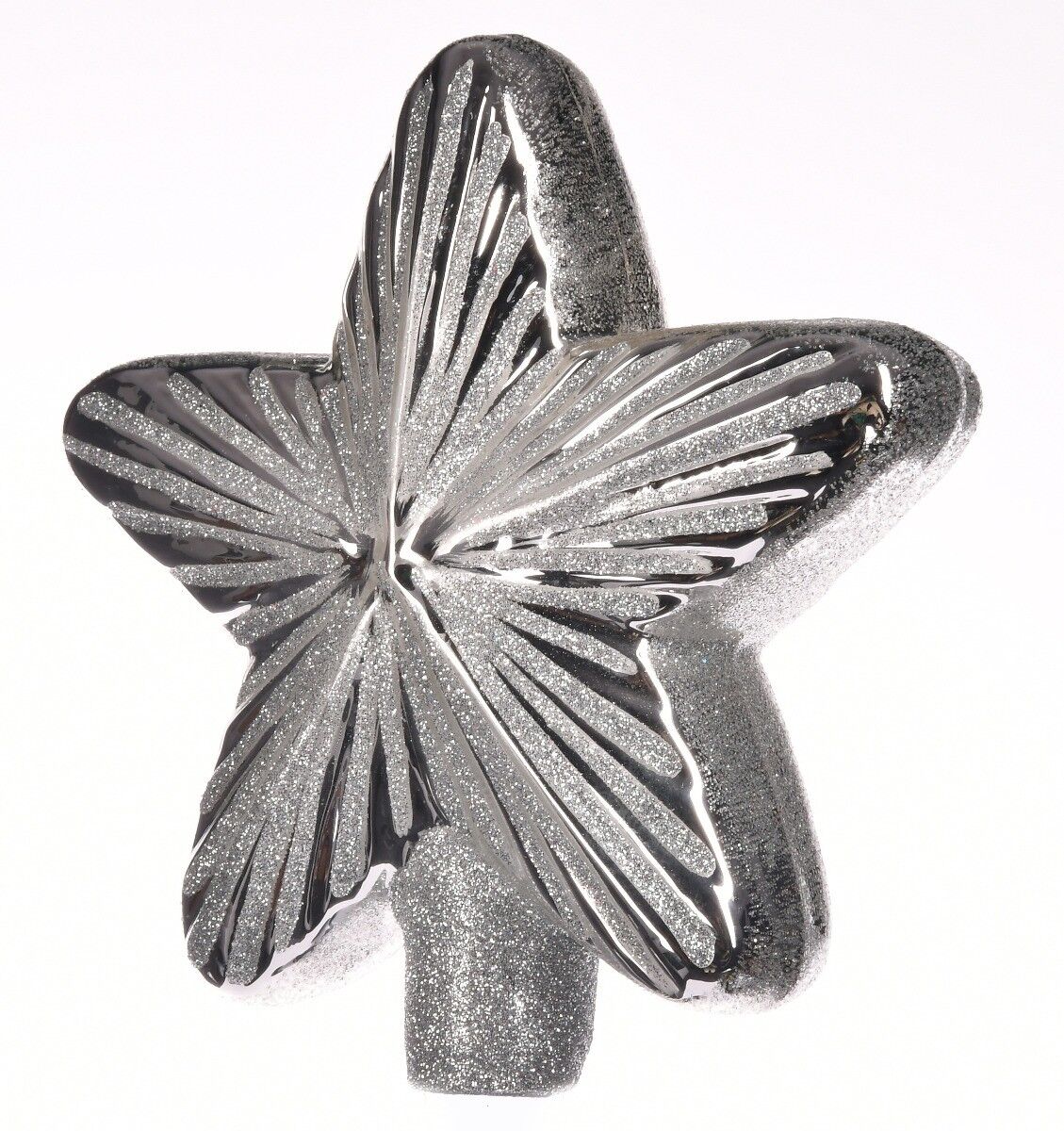 Ręcznie dekorowana bombka szklana gwiazda srebrna 15cm
