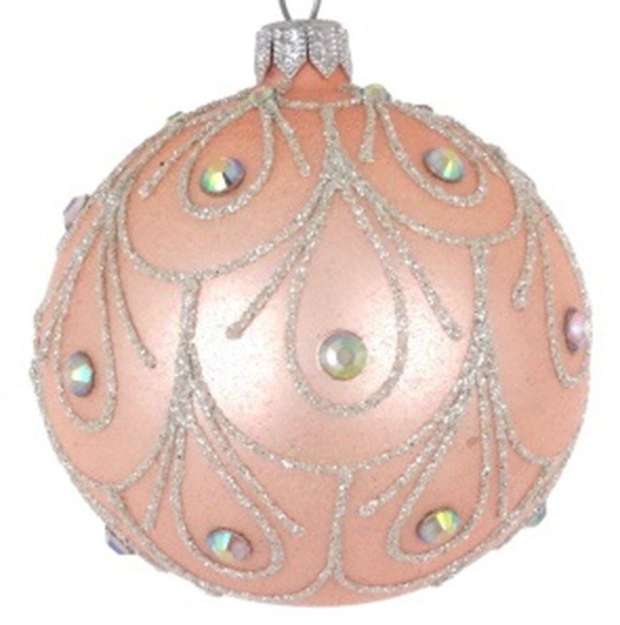 Bombka Gift 8cm szkło różowa mat kryształki