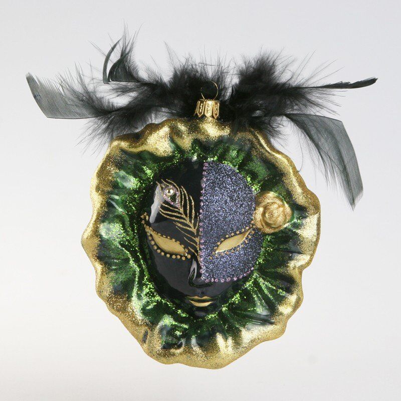 Ręcznie dekorowana szklana bombka maska 14cm