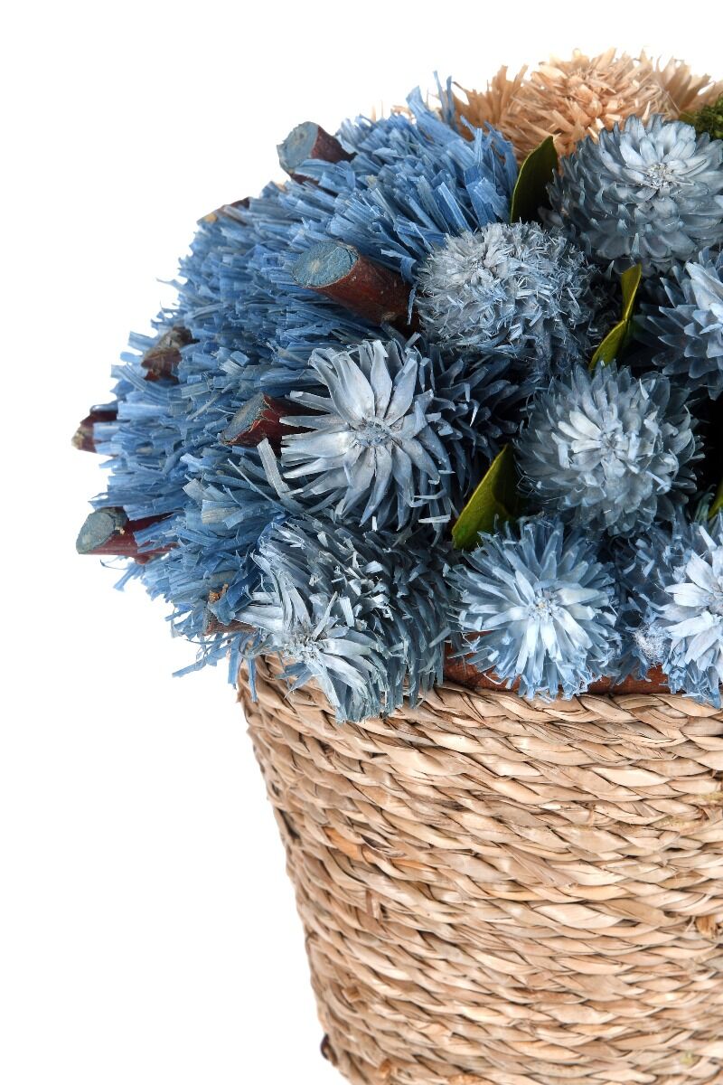 Koszyk ozdobny niebieskie kwiaty 15x15x17 cm